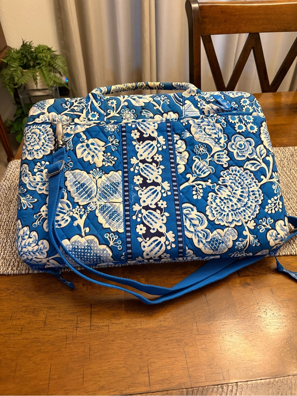 Vera Bradley Blue and White Quilted Floral Laptop Bag